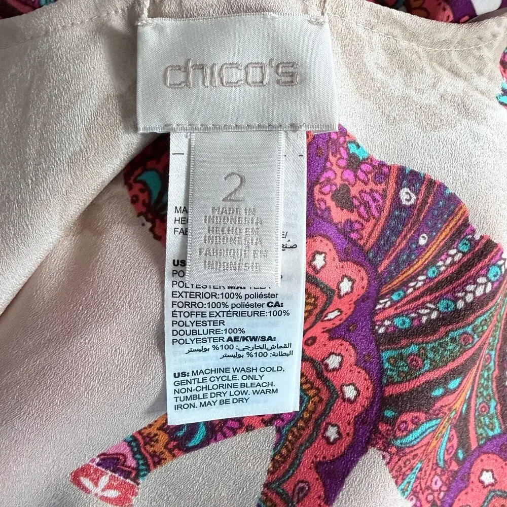 Chico's Ethnic Medallion Reversible Paisley & Elephant Print Kimono Jacket Large